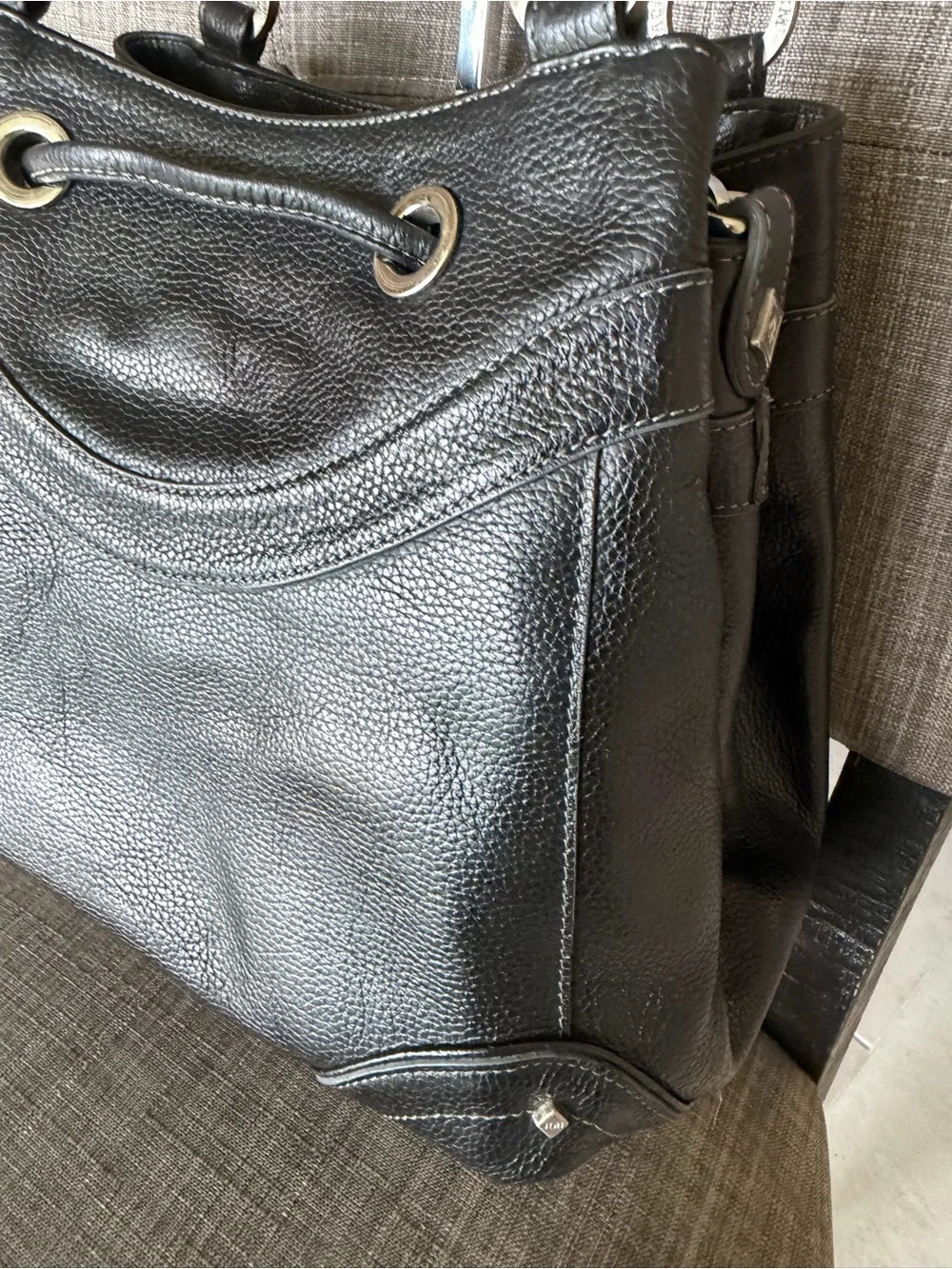 Mcm Black Leather Drawstring Tote Bag -